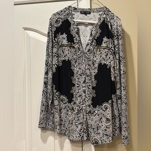 INC International Concepts Black and White Paisley Blouse